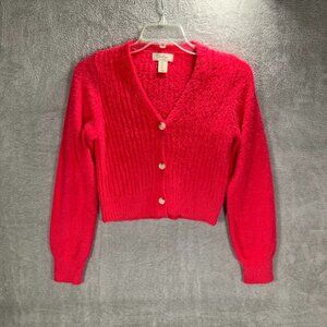 Jessica Simpson Cardigan Women's Medium Hot Pink Fuzzy Barbiecore Artsy Kawaii